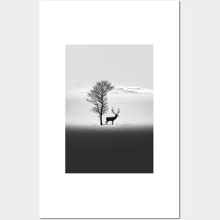 Nordic Winter Reindeer Minimalist Art Print Posters and Art